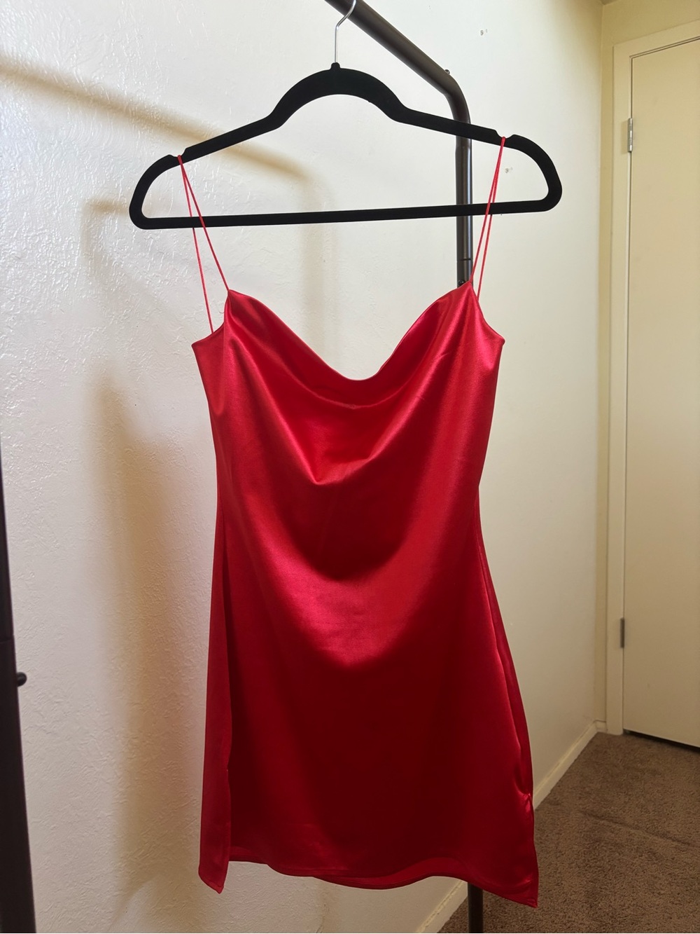 Zaful Red Satin Cowl Neck Mini Dress
